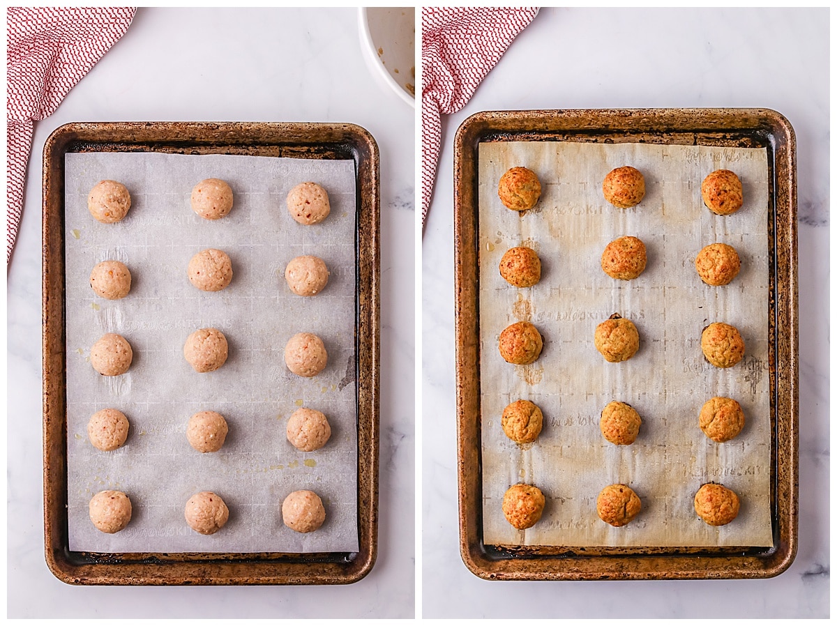 mixing chicken meatballs