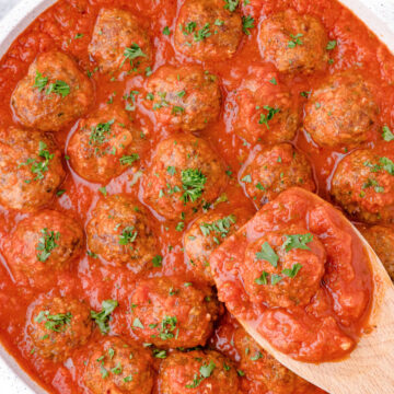 meatballs in pan with sauce
