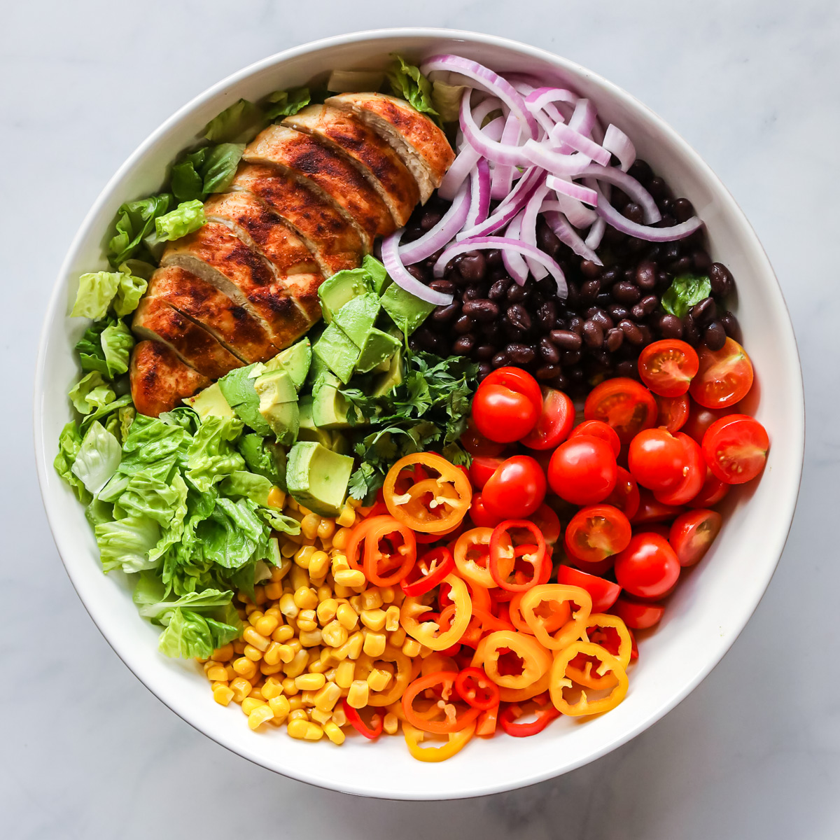 Southwestern salad ingredients.