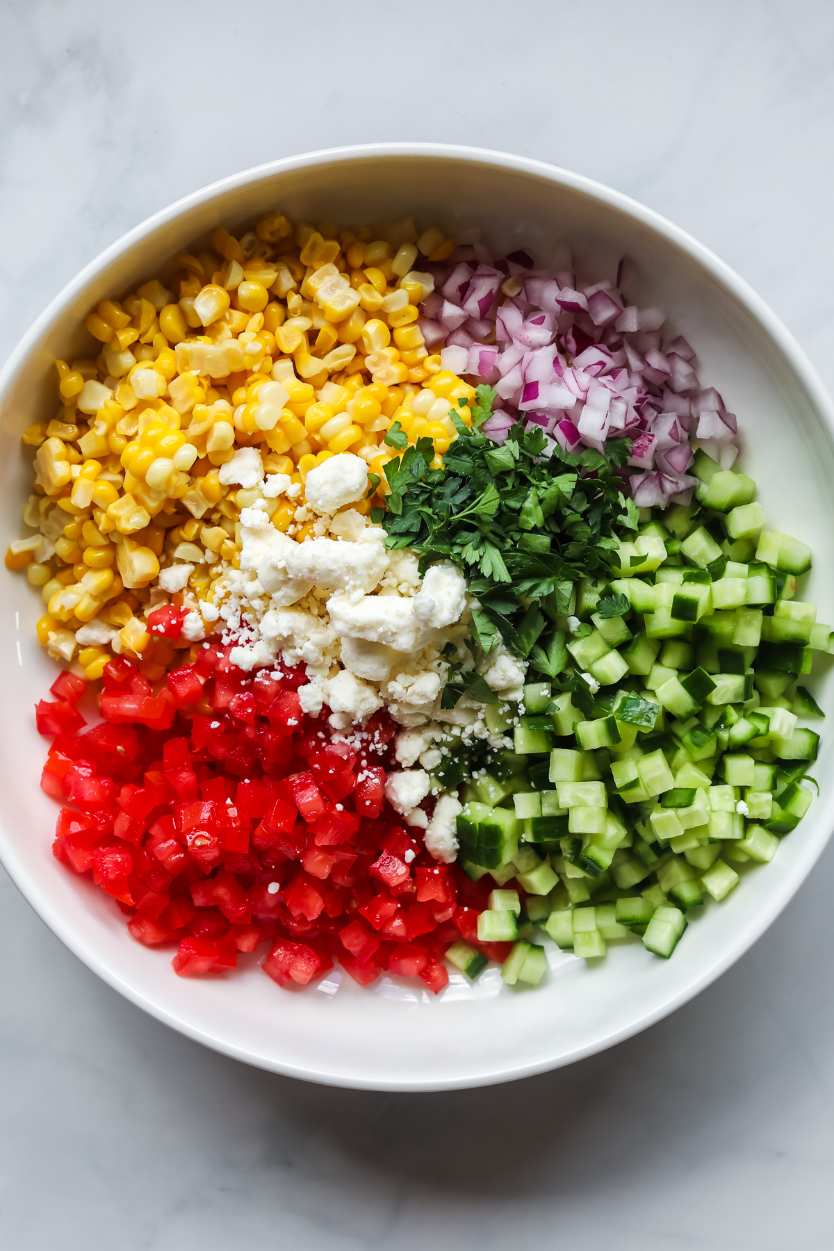 Corn salad ingredients.