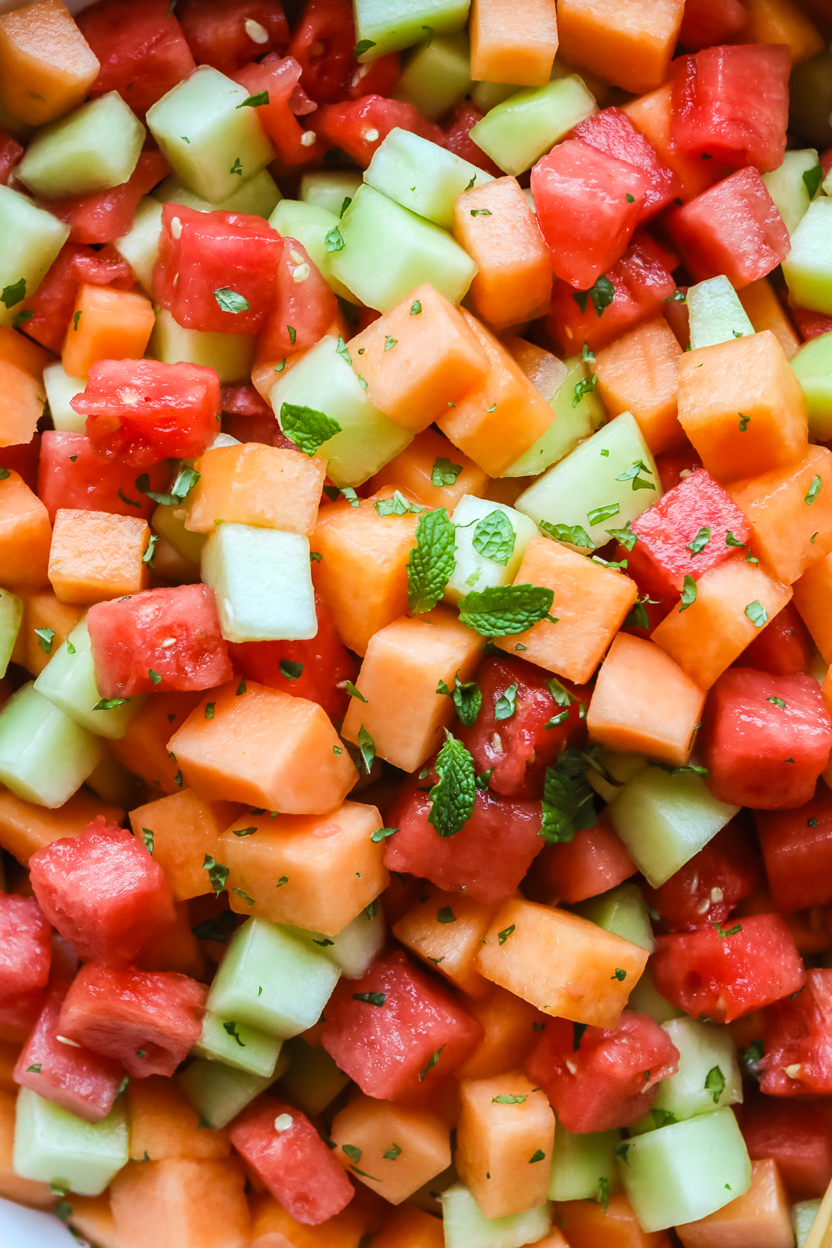 Melon salad with mint dressing.