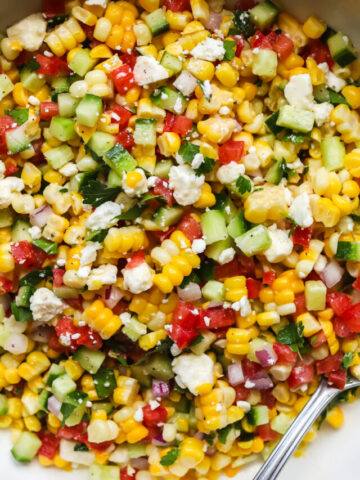 corn salad in a bowl.