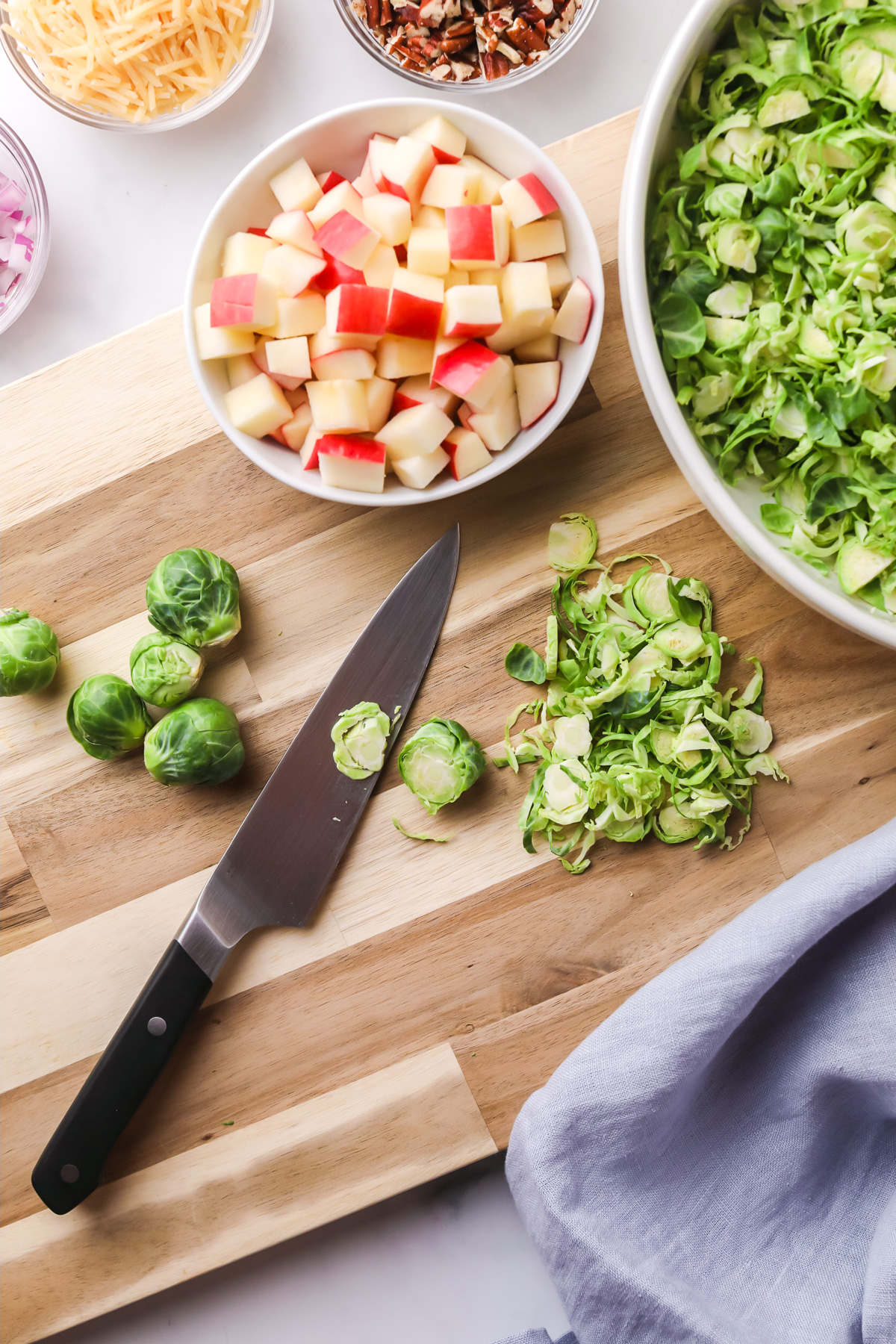 How to shave brussels sprouts with a knife.