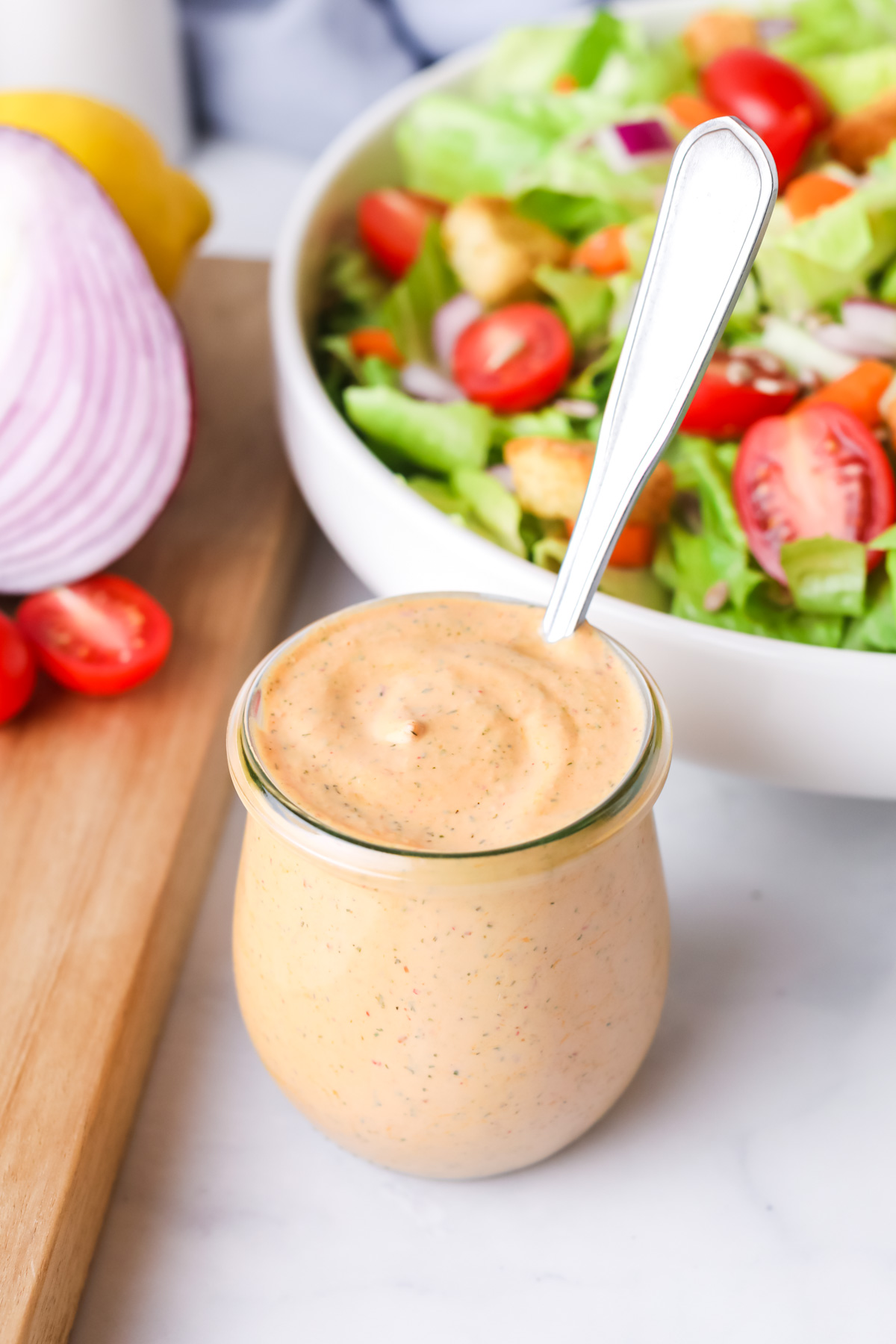 Chipotle ranch dressing with salad.