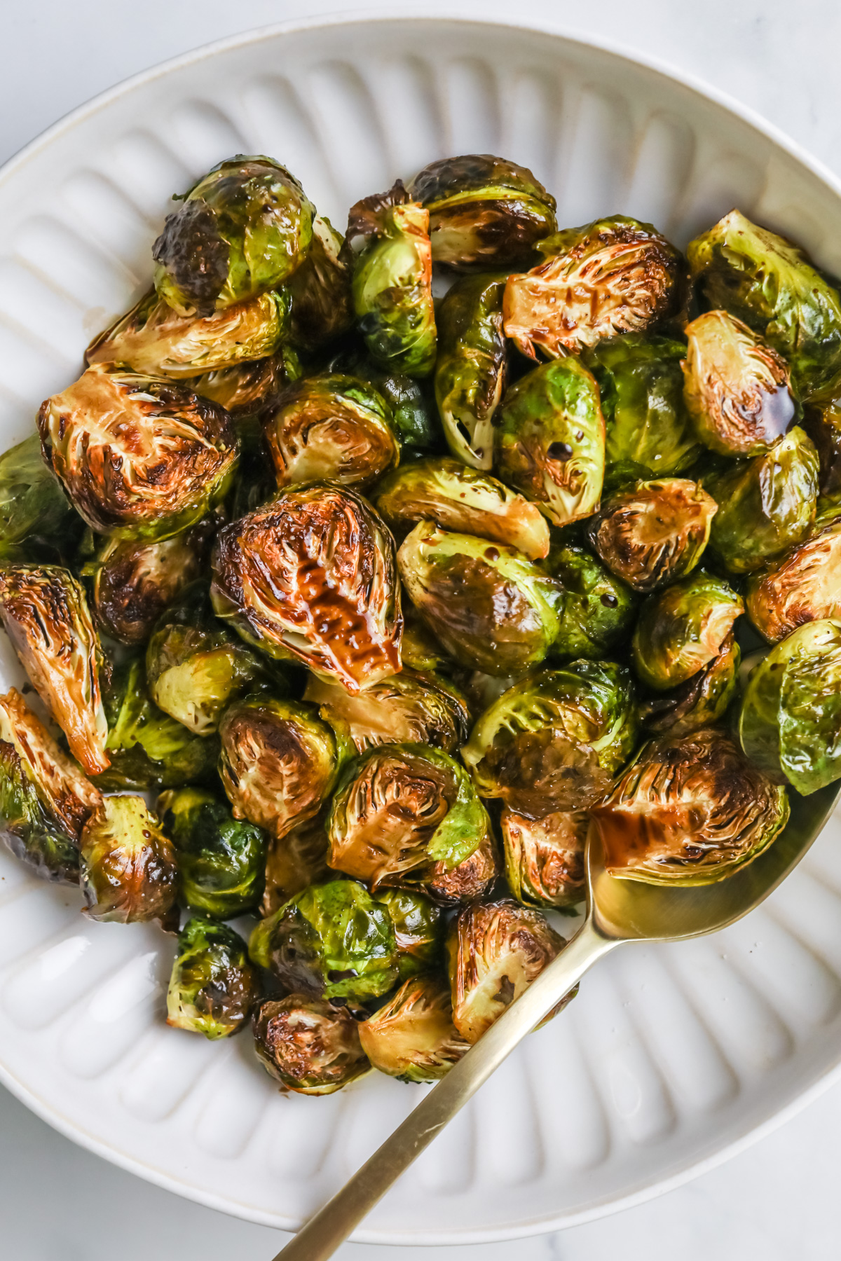 Balsamic brussels sprouts in bowl.