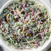 Sweet kale salad with poppyseed dressing.