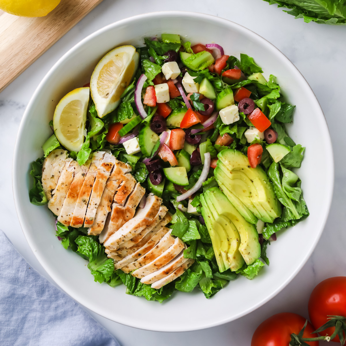 Greek salad with chicken. 